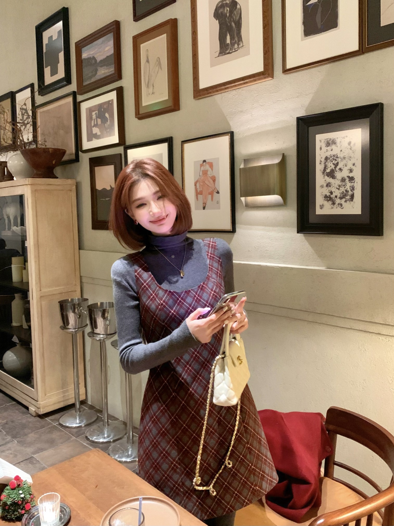 【芝士Cheese】花束日报 磨毛直筒小A型格纹百搭时尚无袖气质背心裙