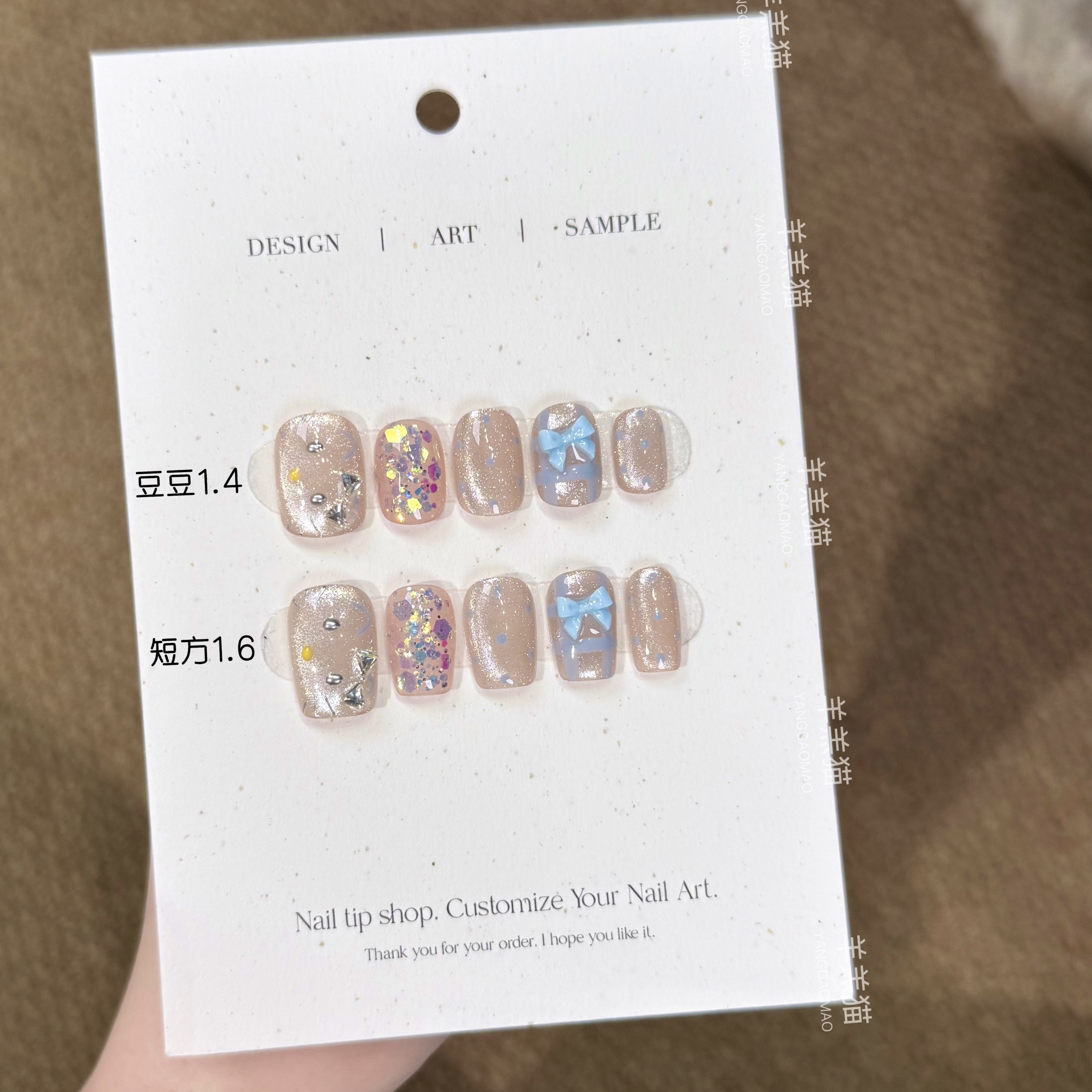 【Kitty】波点蓝色蝴蝶结手工定制穿戴甲贴片显白夏季款可拆卸美甲