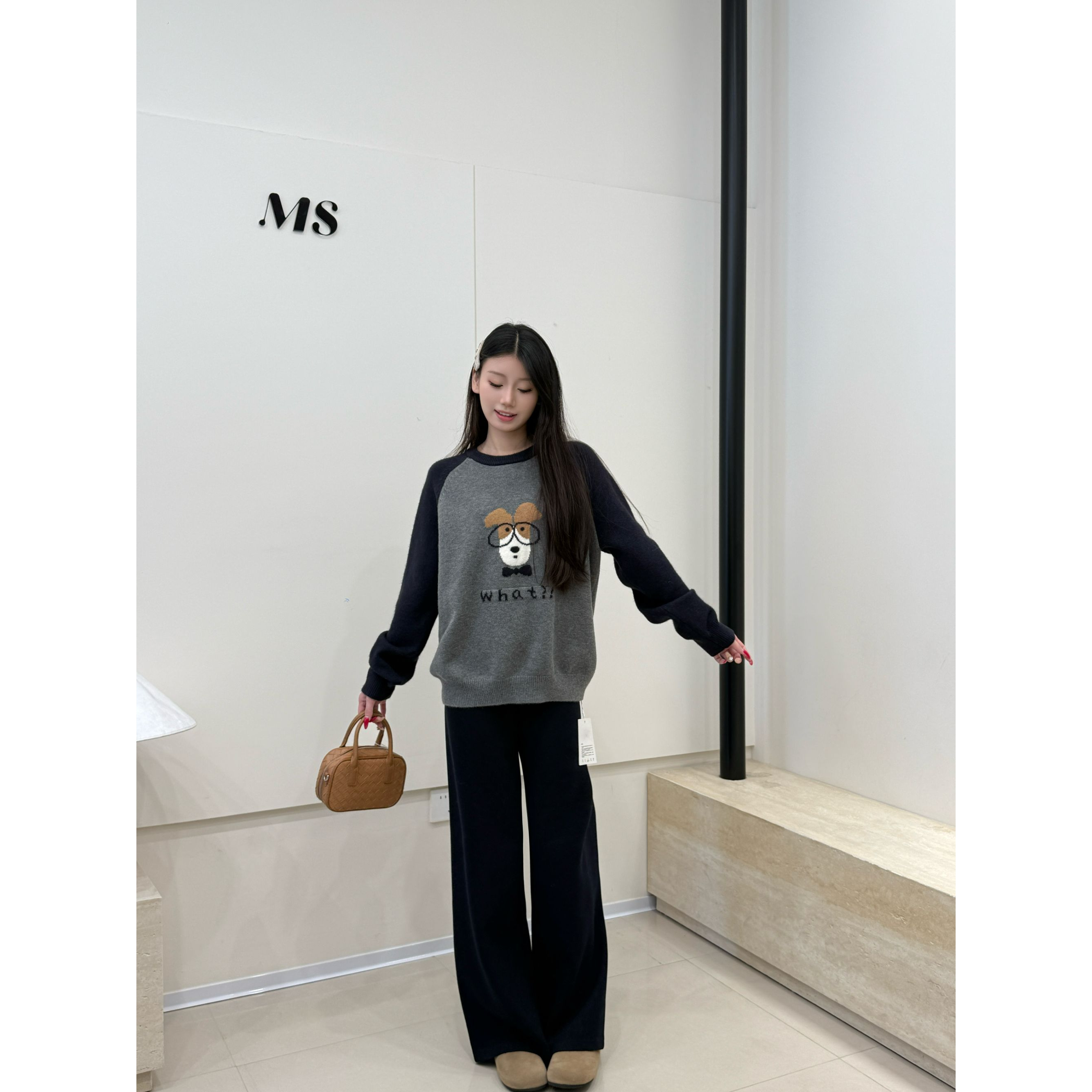 韩系宽松学生拼色卡通百搭休闲保暖套头毛衣外套2025冬新款