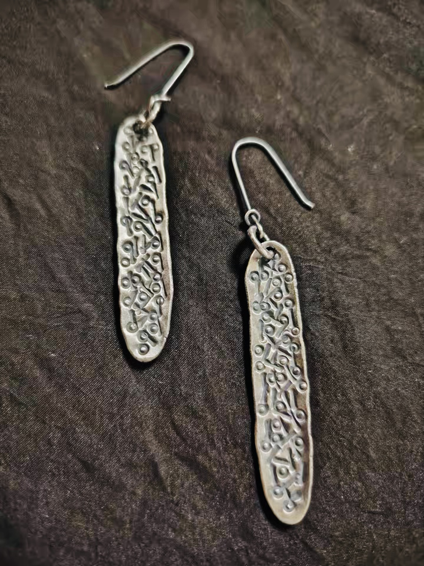 足银耳饰 手工锤纹9999银长款个性小众