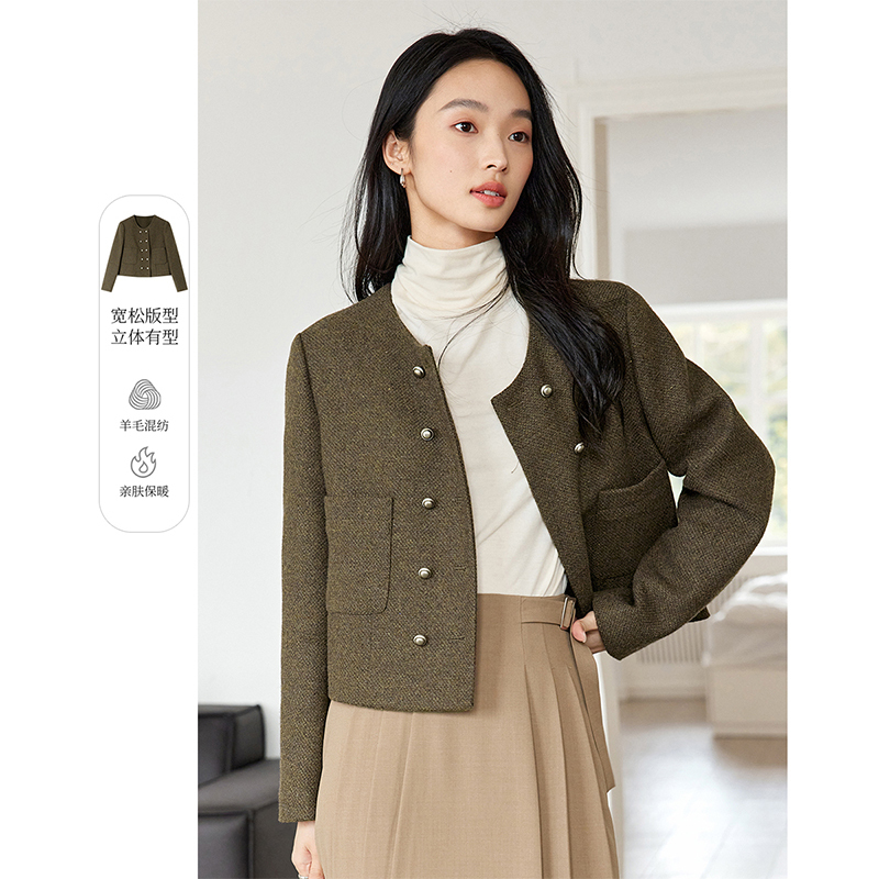 梵希蔓毛呢外套女短款高级感羊毛大衣气质显瘦M8777