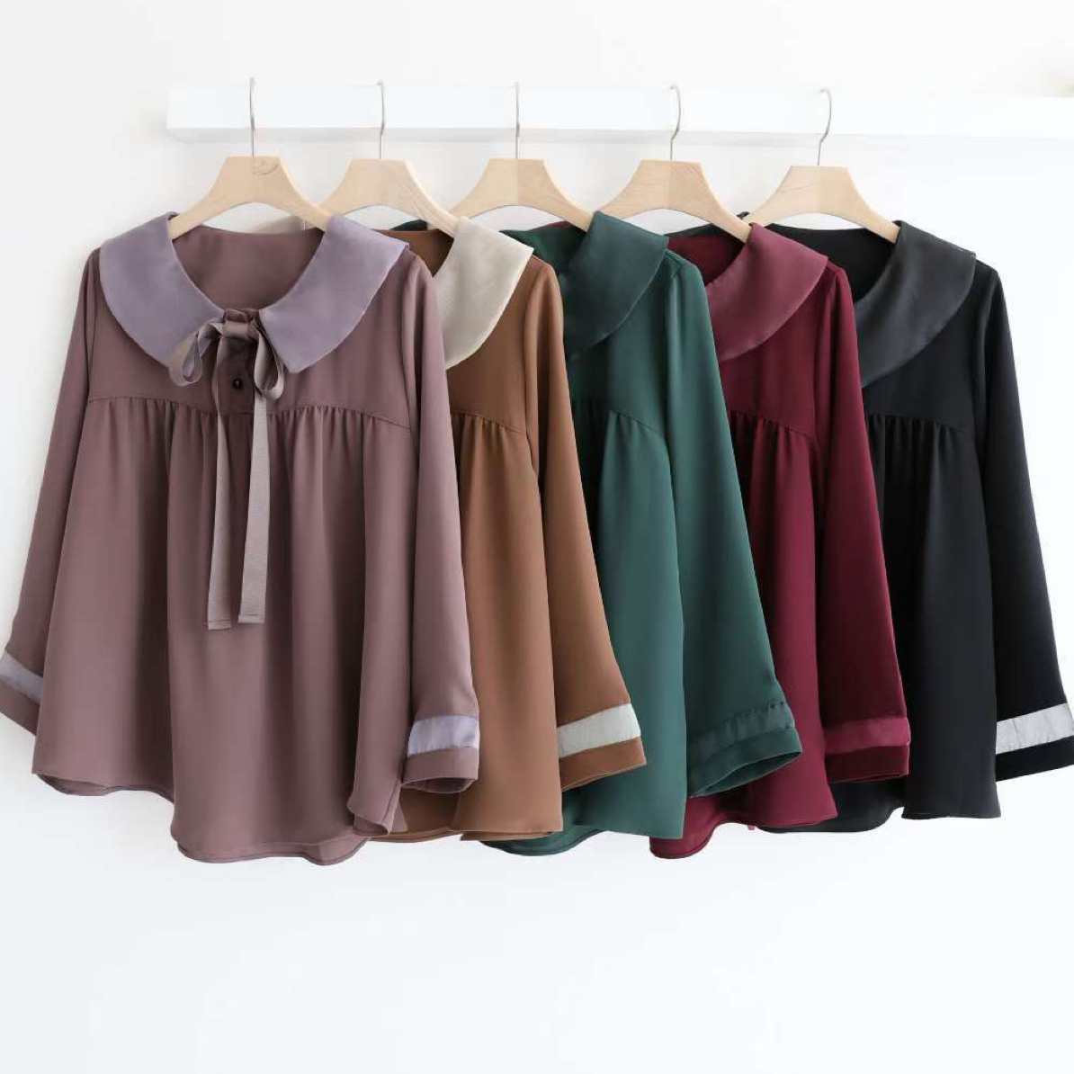 长袖春季修身雪纺衫常规款常规荷叶领百搭宽松型衬衫显瘦小衫