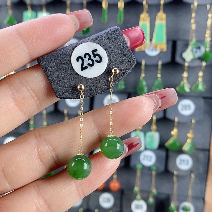 和田玉耳饰18K金镶嵌