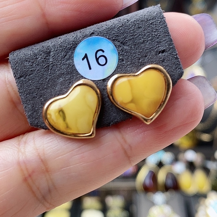 琥珀耳饰银S925镶嵌耳钉