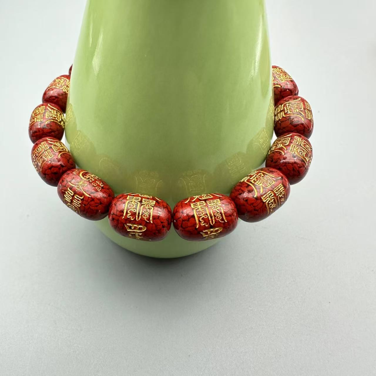 含辰砂工艺品JT181-晶体砂雕刻桶珠手串