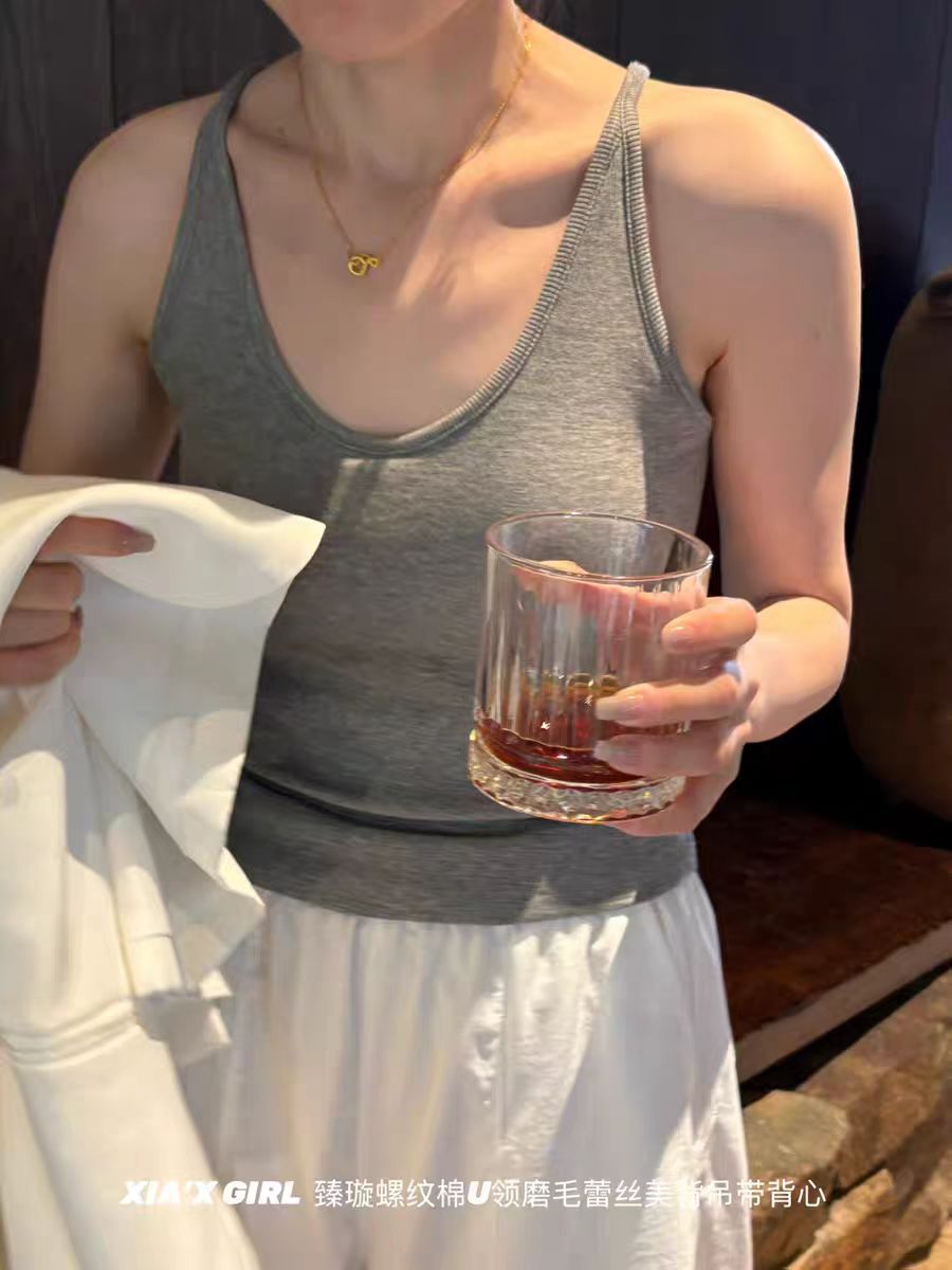 臻璇螺纹棉U领磨毛蕾丝美背吊带背心