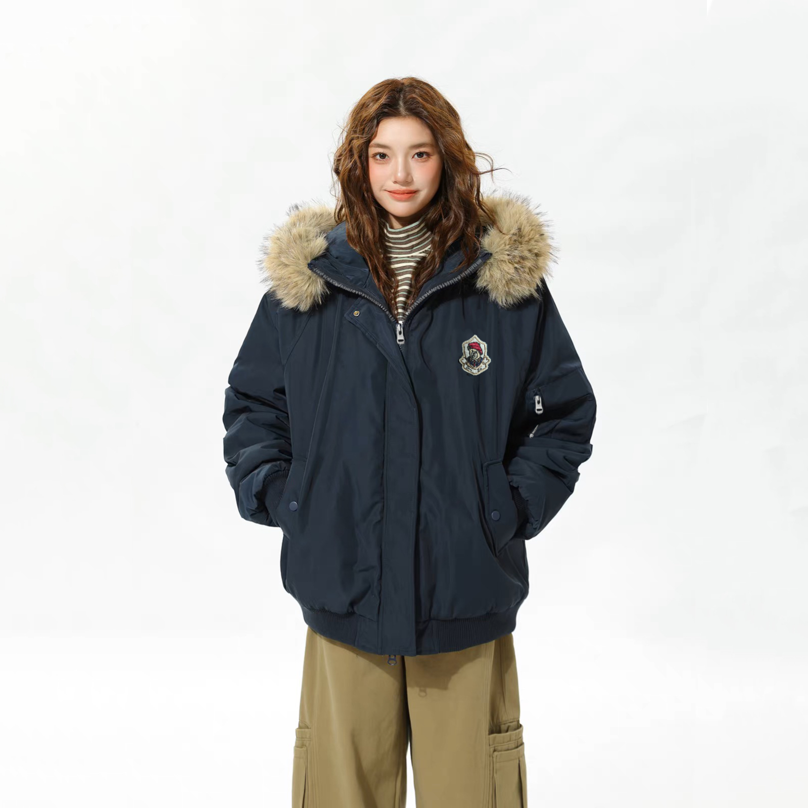 【一件入冬】男女童连帽外套2025秋冬新款可拆卸毛领儿童夹棉飞行服