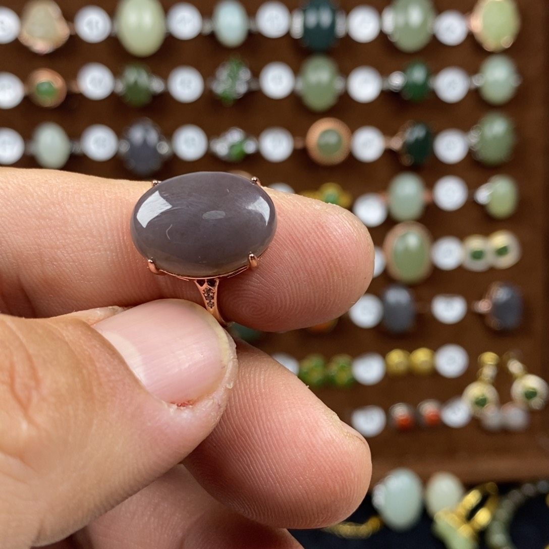 和田玉（青白玉）戒指银S925镀金镶嵌