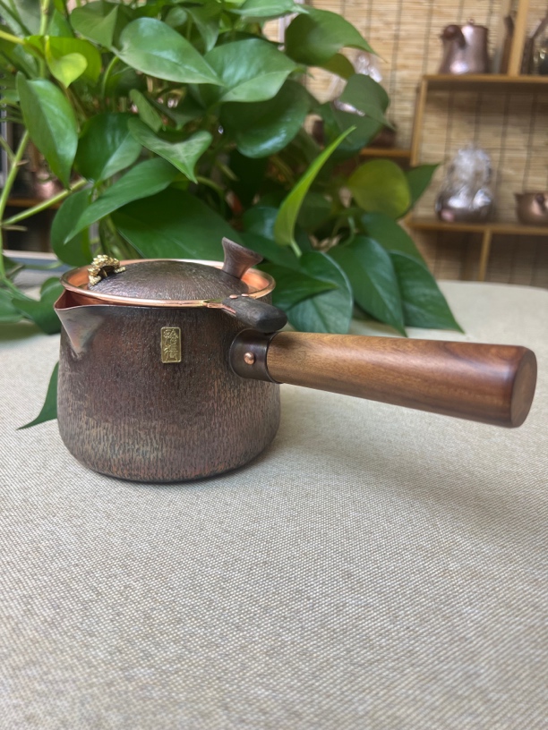 （银盛铜002号做旧竖筋三合一侧把煮茶器（650毫升）