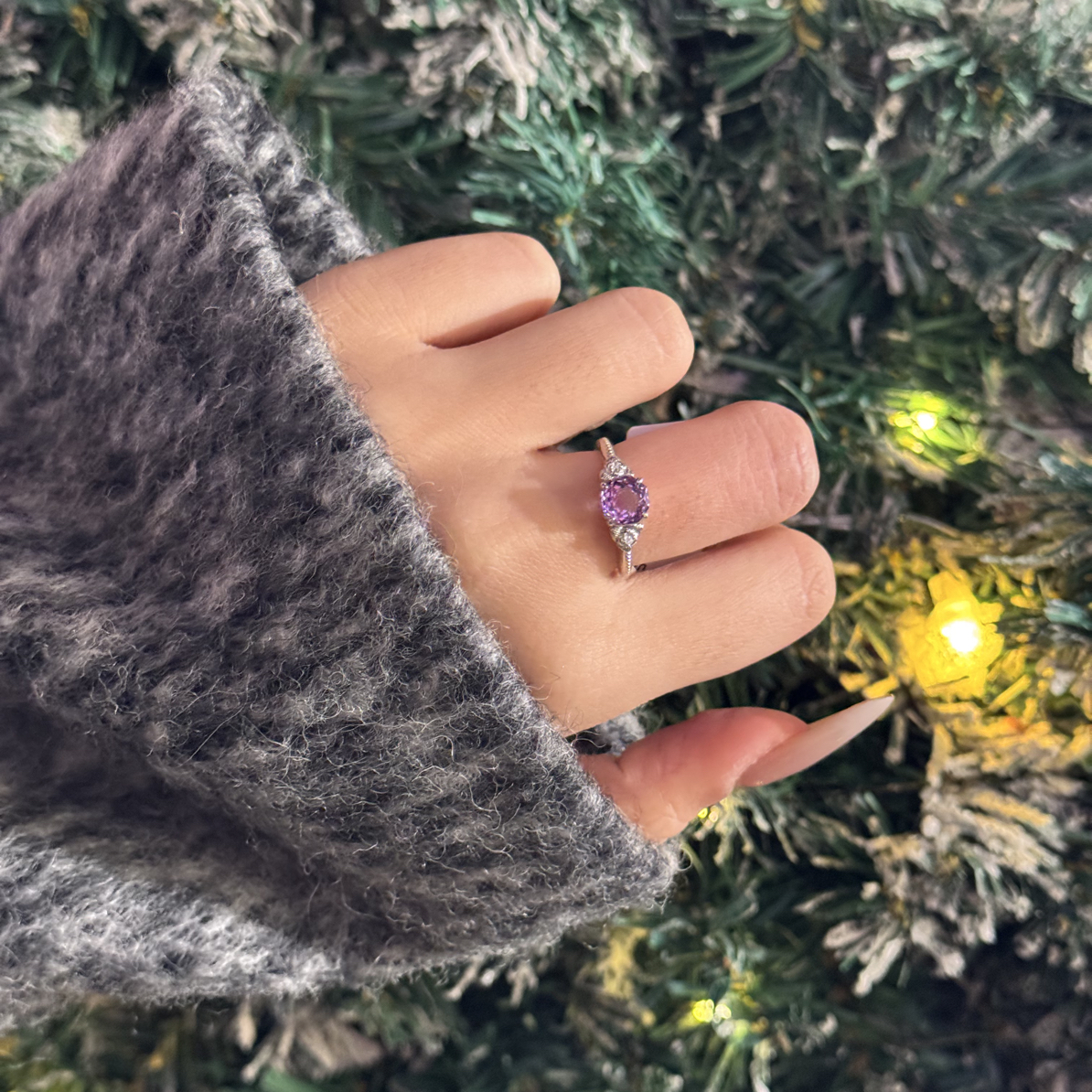 【元旦·玫瑰紫】紫水晶戒指玫瑰切精致百搭送礼女s925多样发一