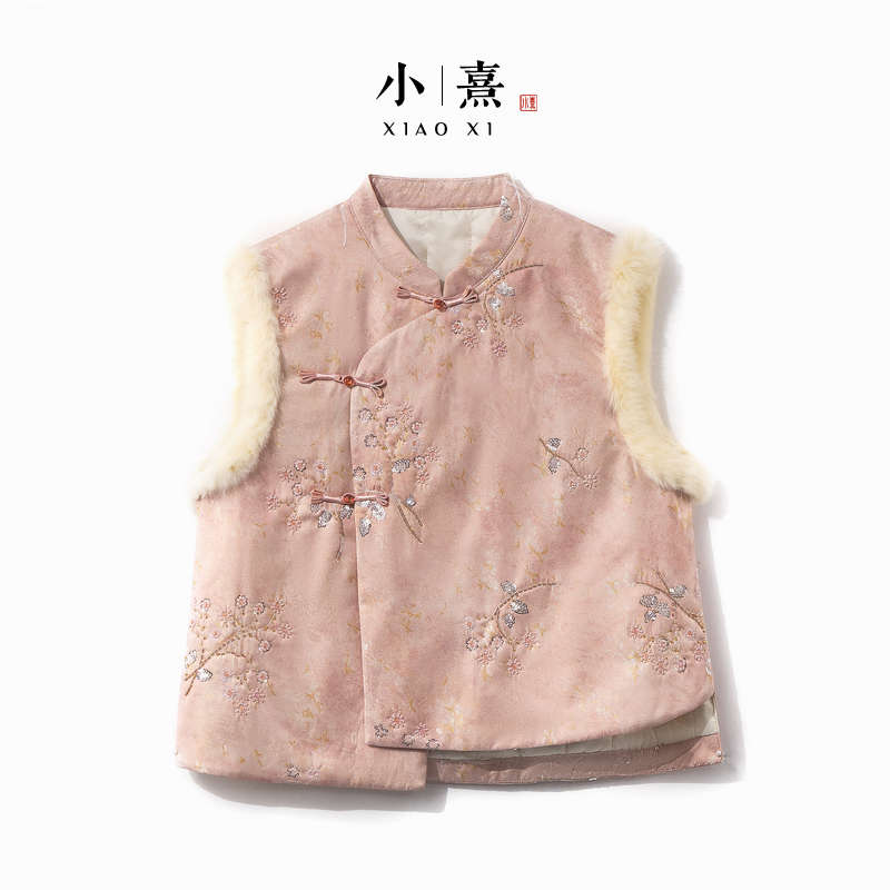【杨妃】冬季2025新款新中式上衣女装加棉加厚宽松国风兔毛提花马甲