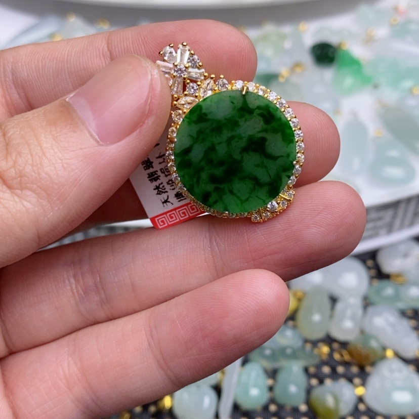 【闪购商品】翡翠未镶嵌吊坠(不含链)银镶无事牌