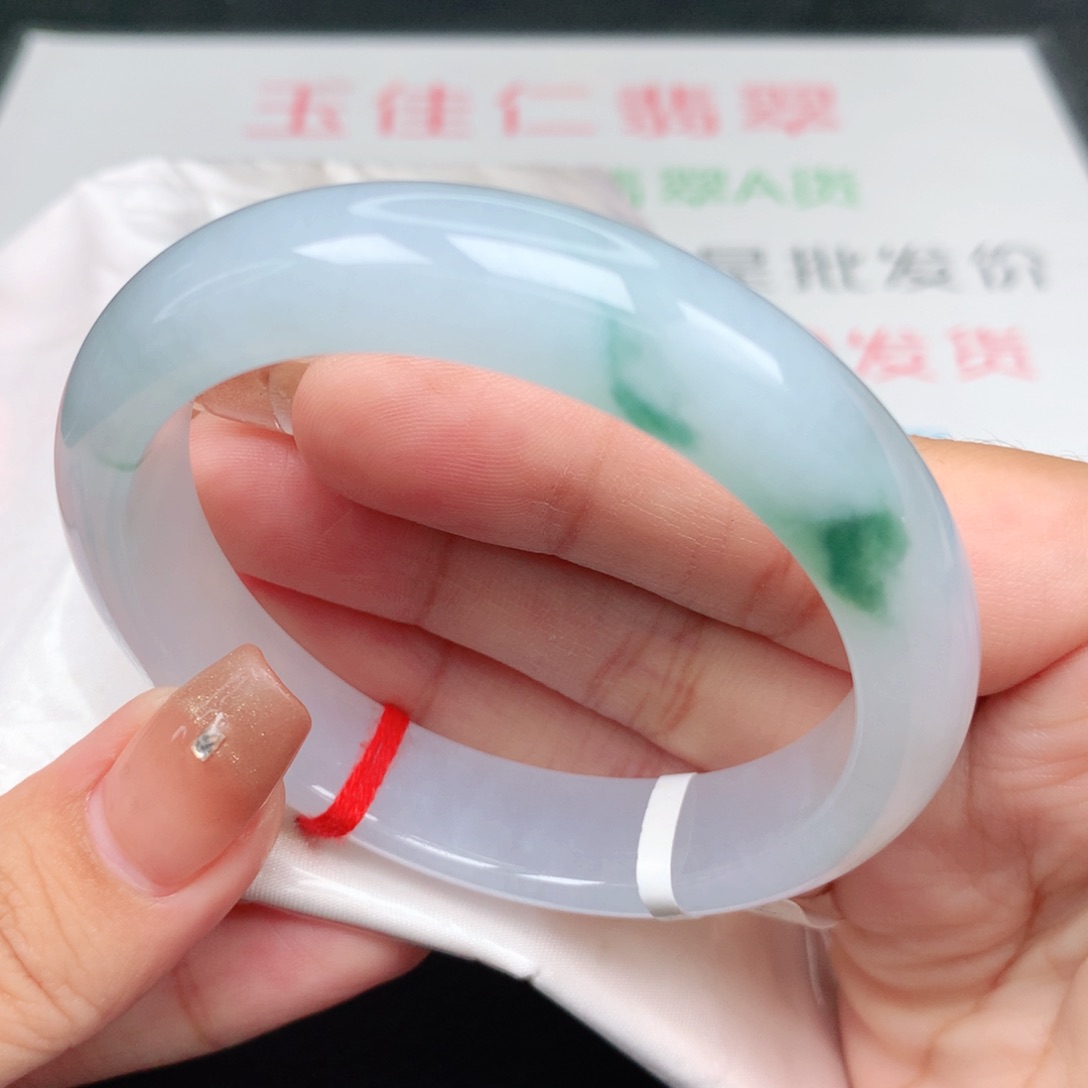 未镶嵌手镯翡翠56正圈 老坑老种冰胶飘蓝花