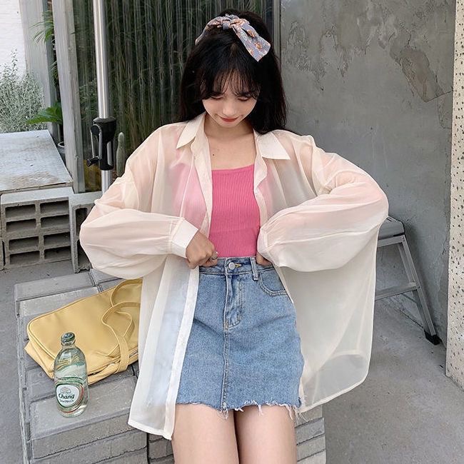夏季时尚休闲薄款设计感女士珠光沙防晒衬衫百搭2025新款