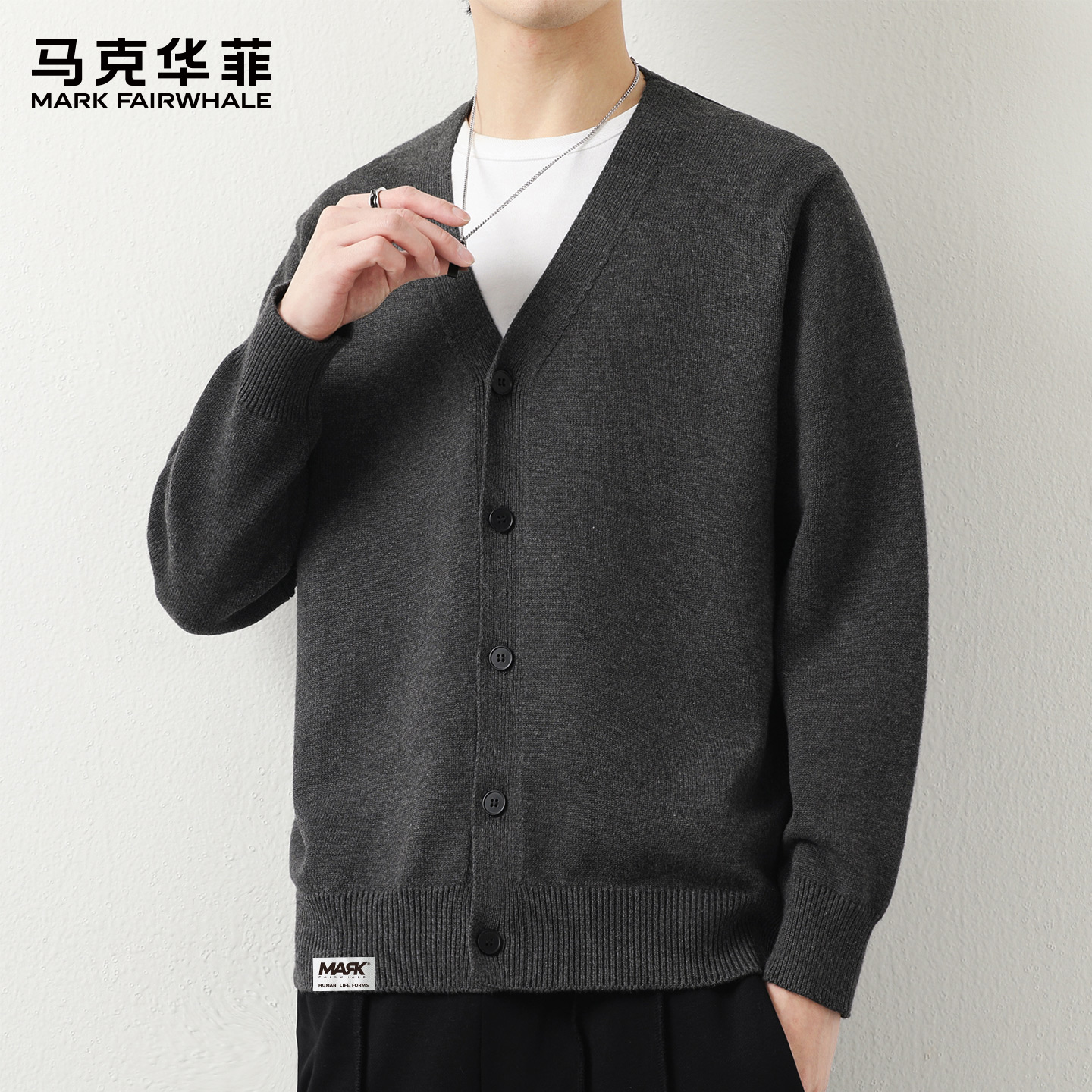 马克华菲复古日系慵懒风开衫V领毛衣男女秋季宽松情侣针织衫外套