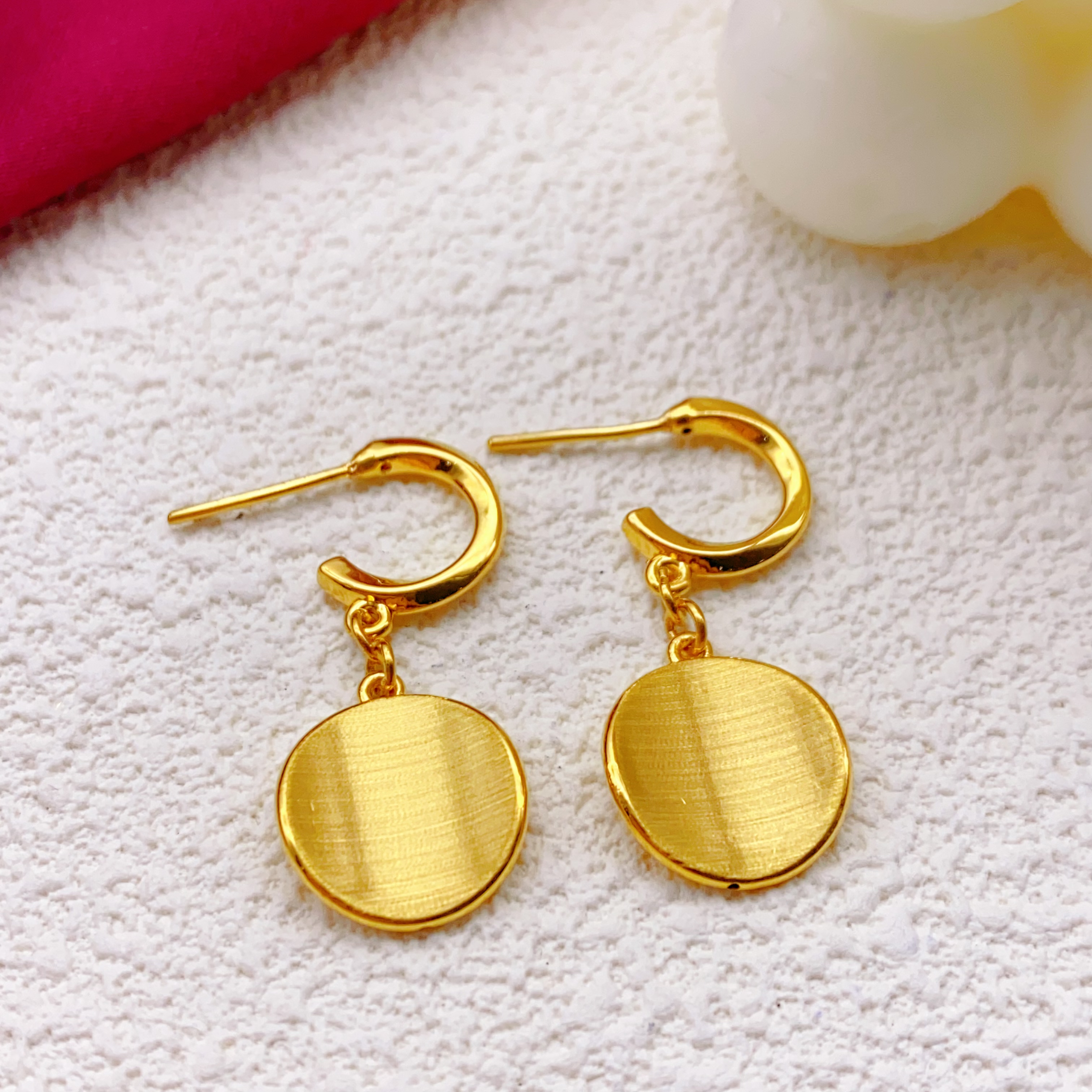 【木韵阁】足金999 5D黄金拉丝圆饼耳针时尚百搭精致 4.33