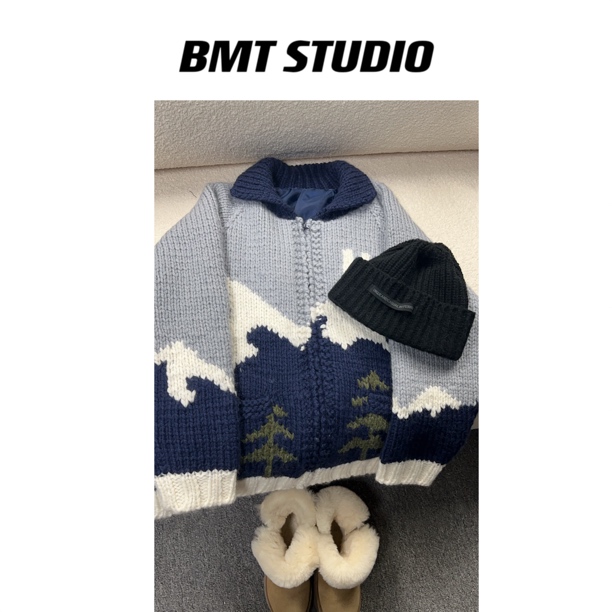 【雪山森林】“防风内衬”100羊毛纯手工毛衣外套