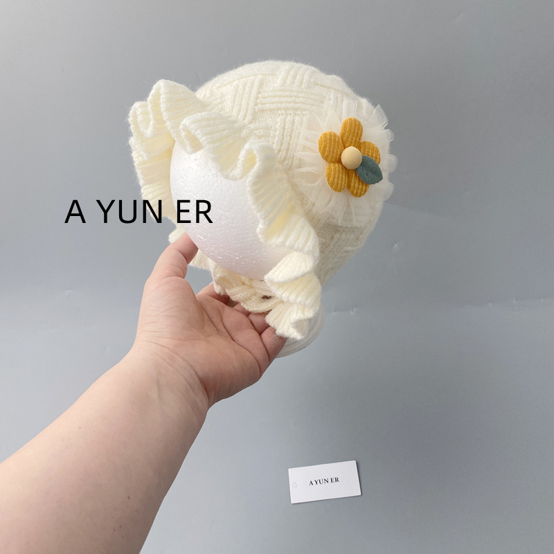 婴儿帽子秋冬季宝宝女洋气针织帽婴幼儿公主风保暖外出冬季毛线帽