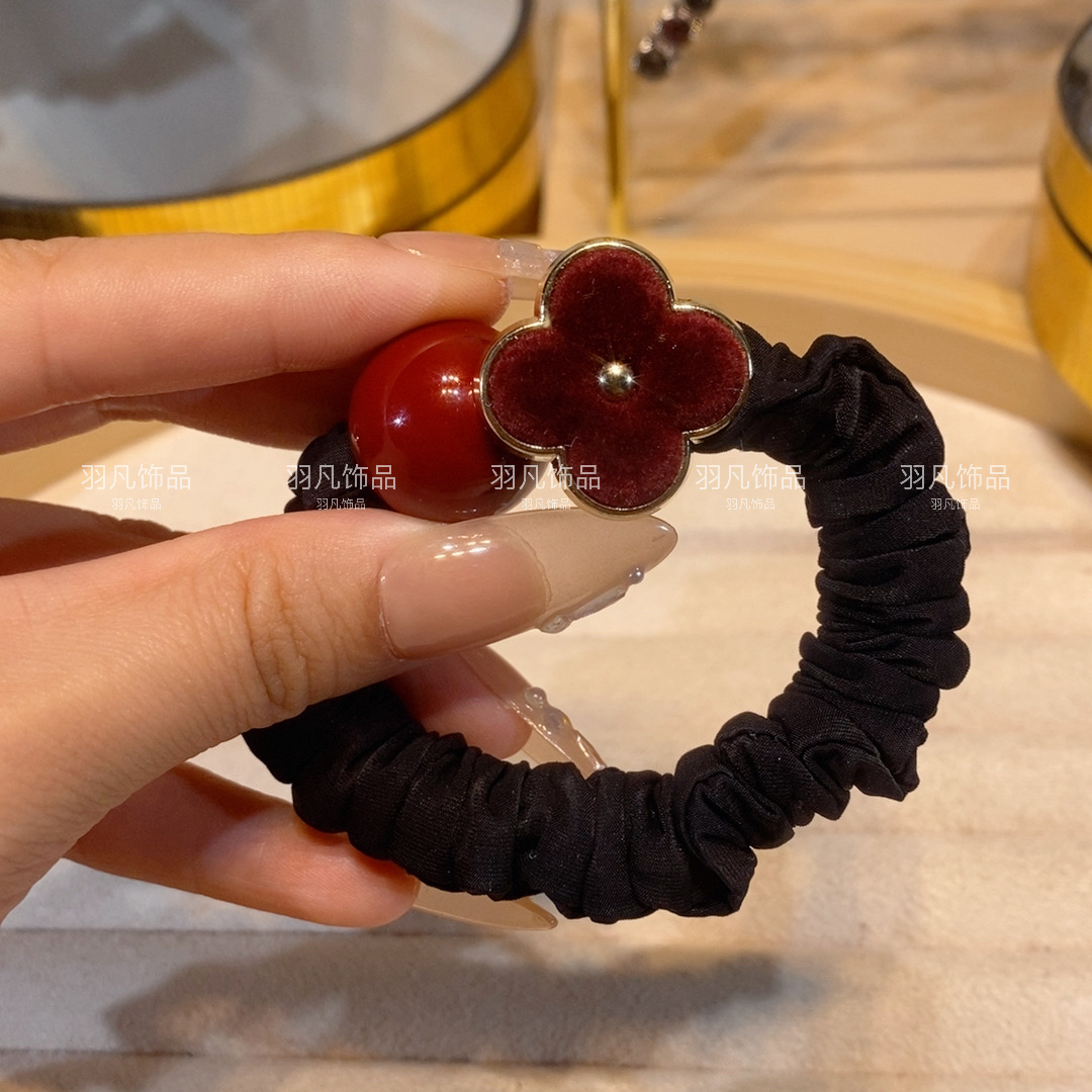 羽凡日韩甜美风编织发绳皮筋朋克风欧美风头绳丝绒四叶草发圈ins