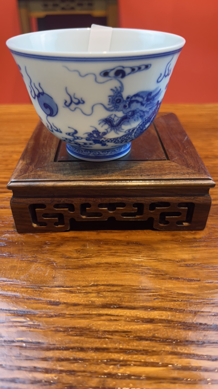 手工青花手绘海水龙纹陶瓷功夫茶具品茗杯