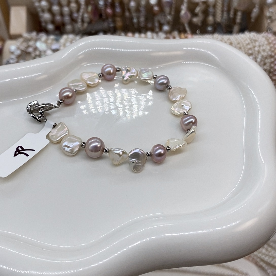手绳银S925镶嵌淡水珍珠