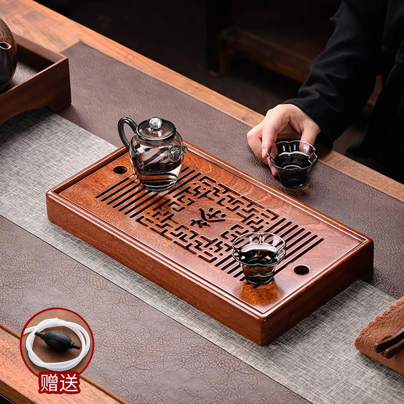 花梨木茶盘36*20茶字储排两用功夫茶具托盘泡单茶盘（送水管水球）