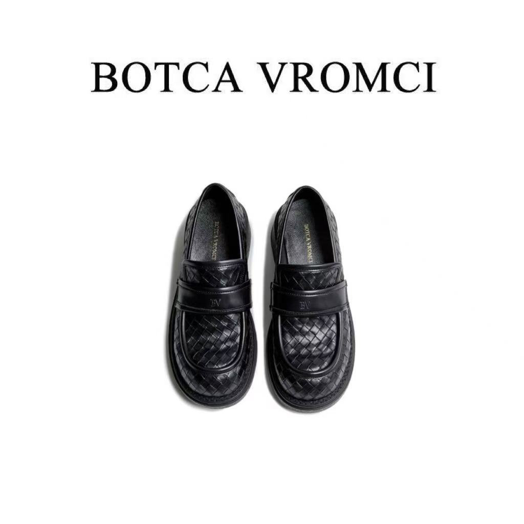BOTCAVROMCI乐福软底女鞋2025秋季新款圆头编织真皮复古牛皮单鞋