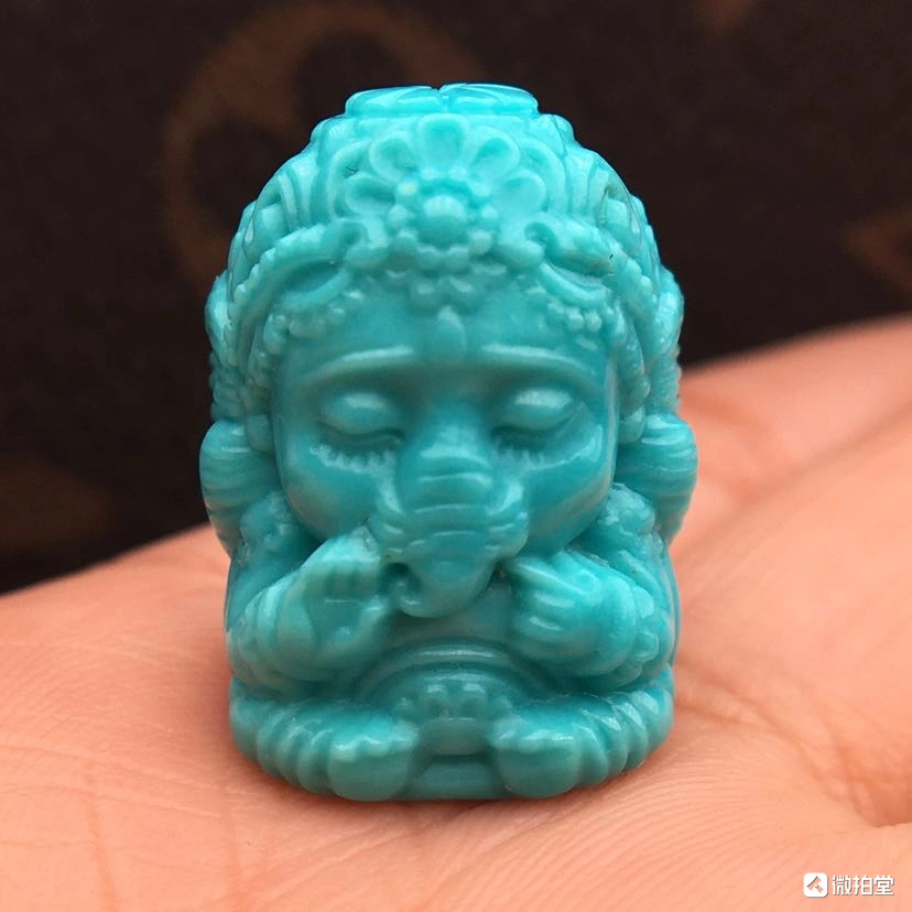 02原矿绿松石象神宝宝吊坠，可当背云，用处多多，黄金尺寸，无水无油