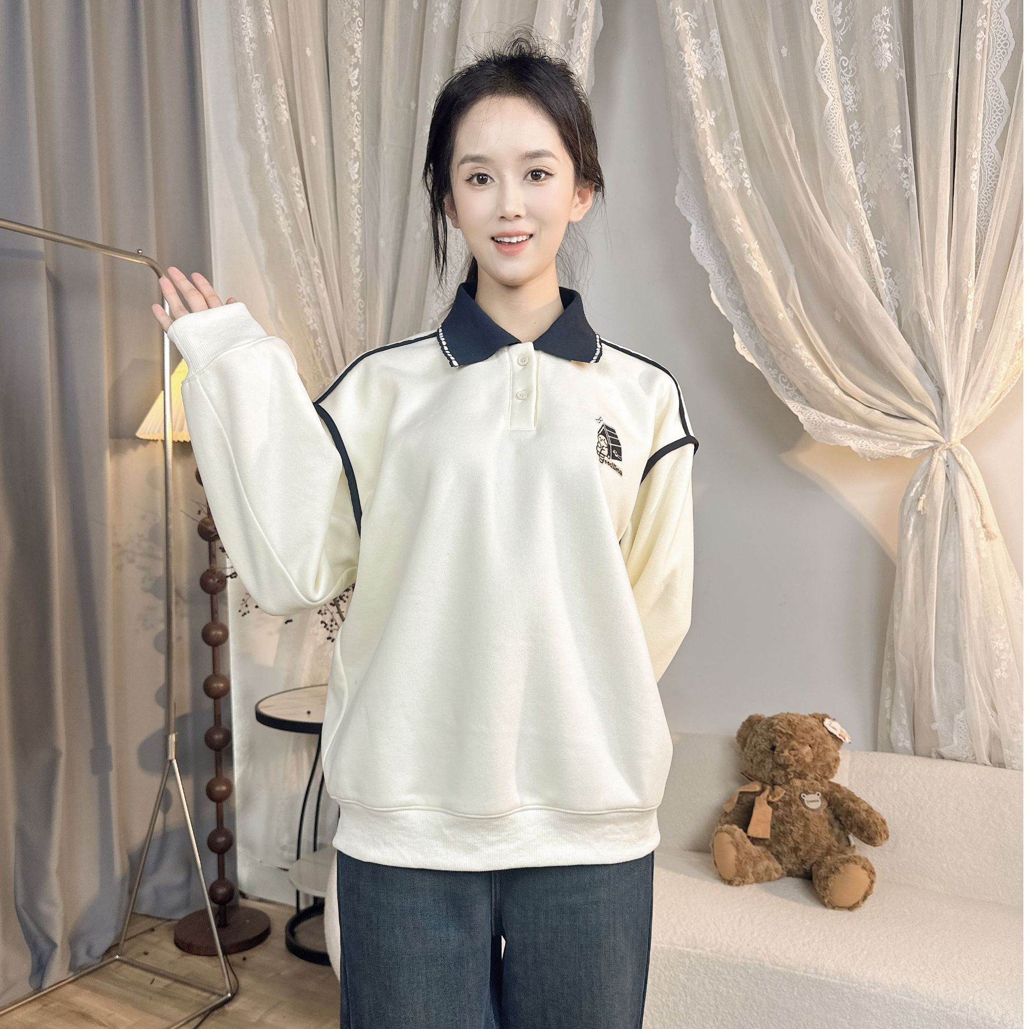 初中生卫衣女秋冬新款加绒加厚可爱翻领高中生学生大童12-18岁