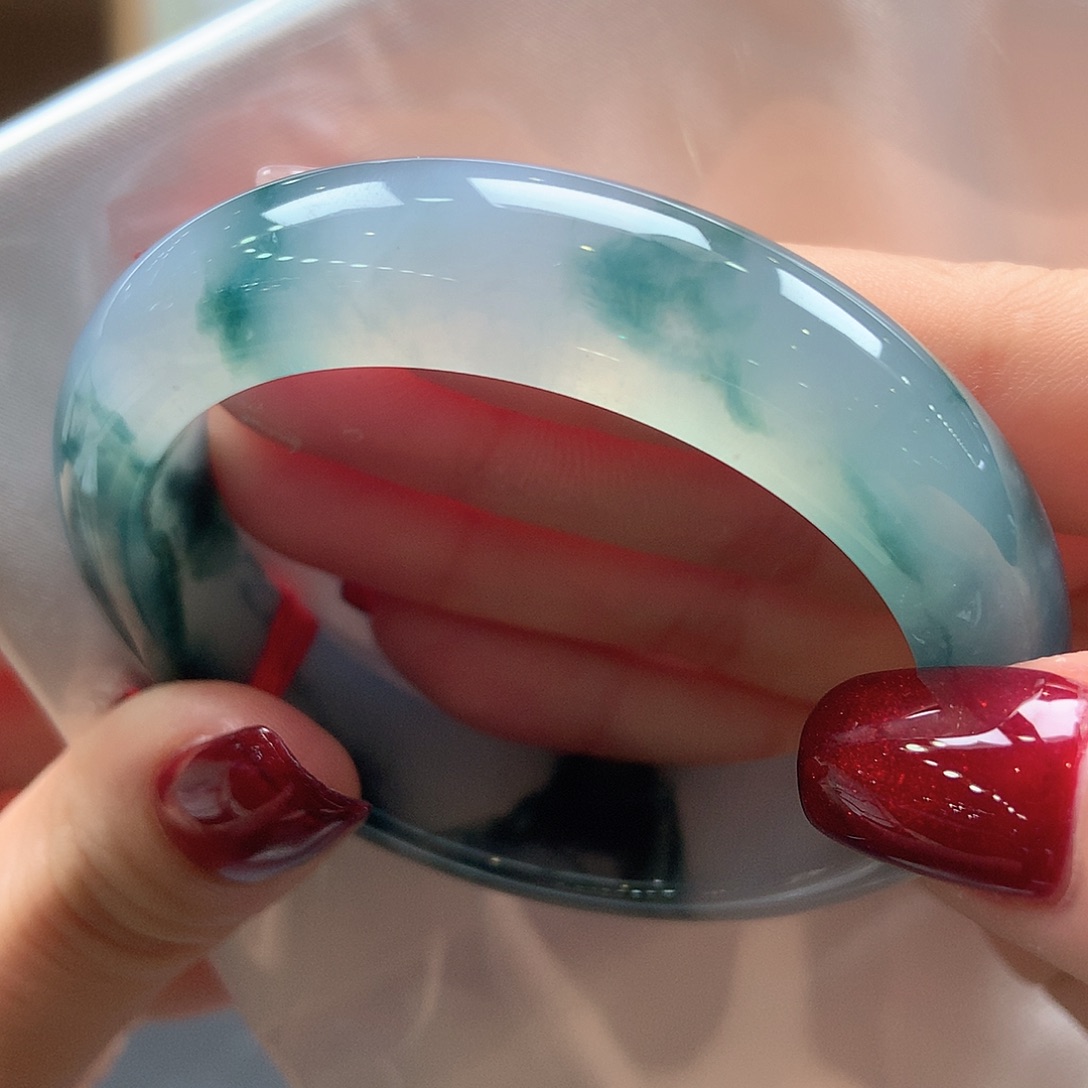 翡翠未镶嵌手镯水墨山水画5号