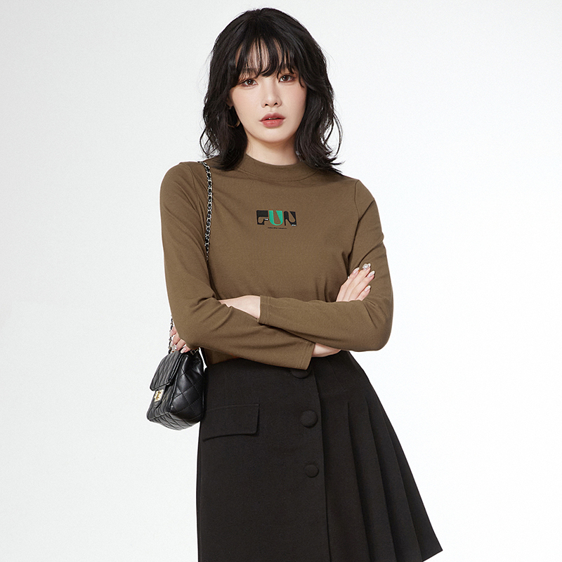 素雅通勤圆领上衣套头长袖T恤女44GN0C0006