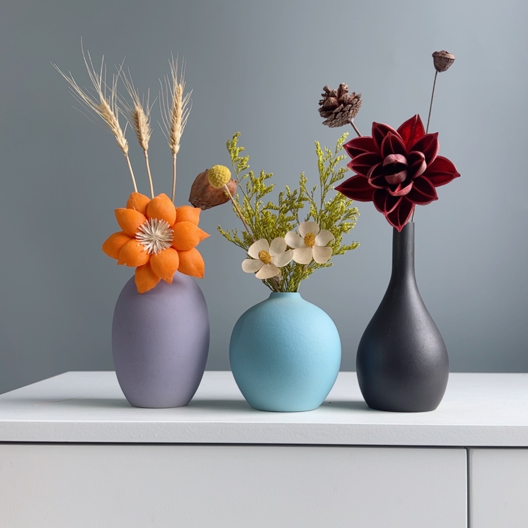 摆件陶瓷小花瓶摆件含花总高约20-30cm