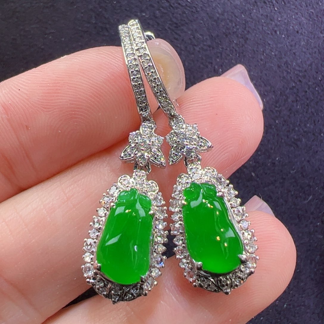 翡翠18K金镶嵌耳饰耳坠