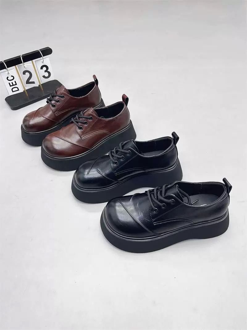 复古厚底英伦风小皮鞋圆头系带单鞋百搭乐福鞋59555