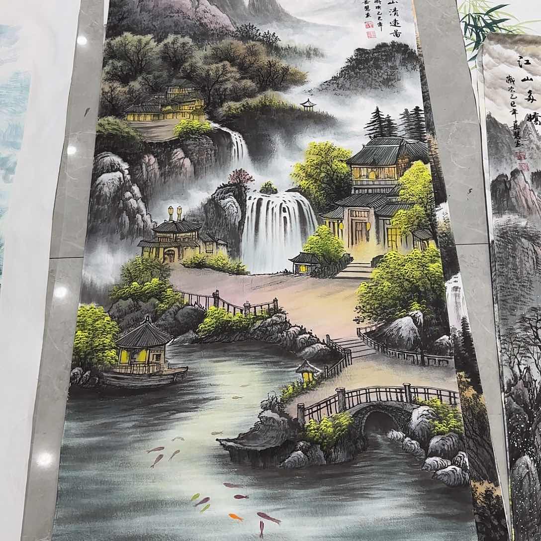 国画尺寸70X138手绘作品 