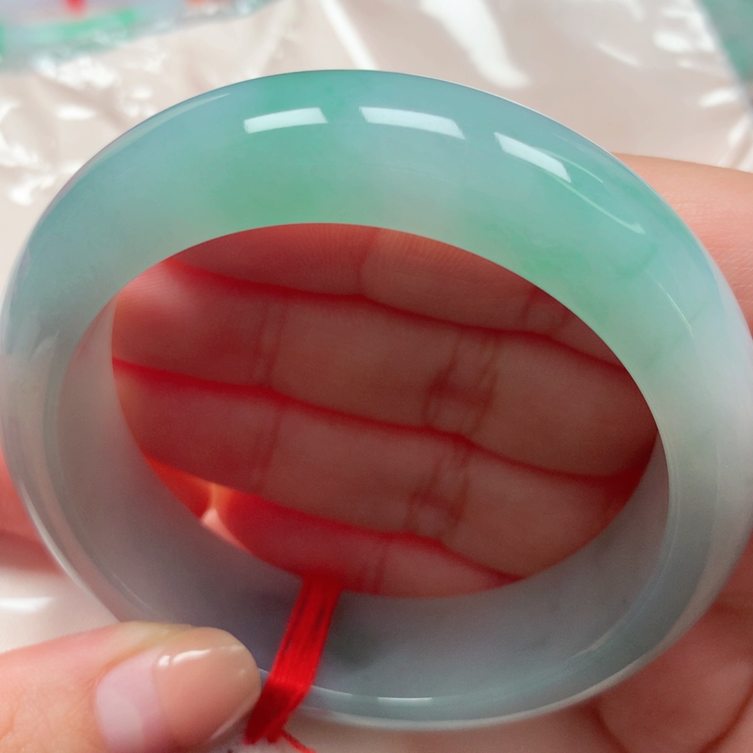 翡翠未镶嵌手镯48冰胶蓝花轮胎