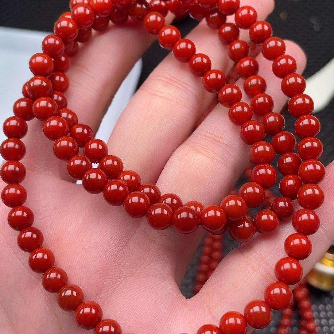 南红玛瑙未镶嵌6mm柿子红圆珠108颗长链