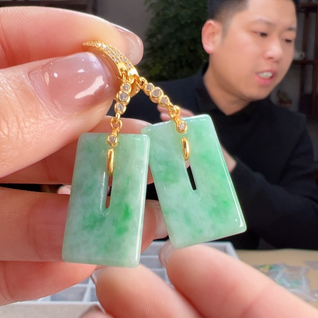 翡翠耳饰银S925镶嵌耳环32