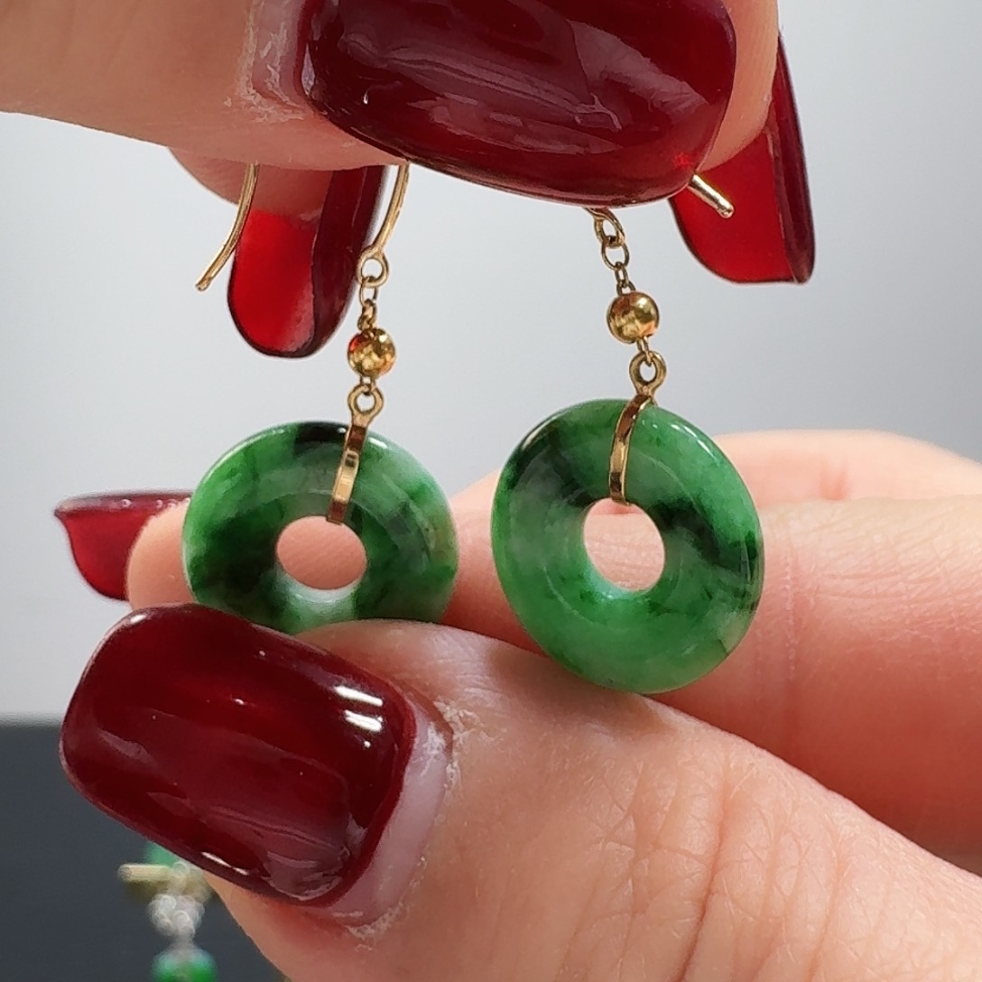 翡翠耳饰18K金镶嵌耳饰