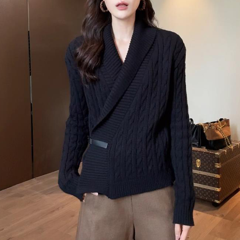 2025秋季新款慵懒清冷洋气毛衣酷飒风高级知性时髦针织西装领上衣