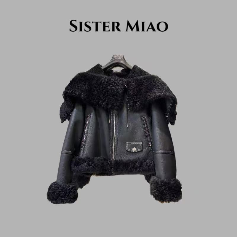SISTER MIAO •定制款大翻领西班牙美丽奴羊毛皮毛一体外套