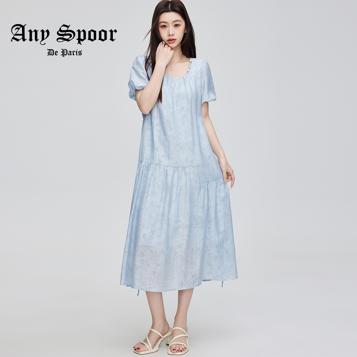 【ANY SPOOR】夏季时尚设计师气质中式短袖连衣裙75BA33