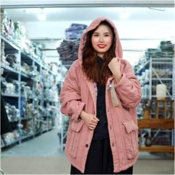 花璟麻社原创设计款大口袋连帽夹棉棉衣（衣长71胸围134)