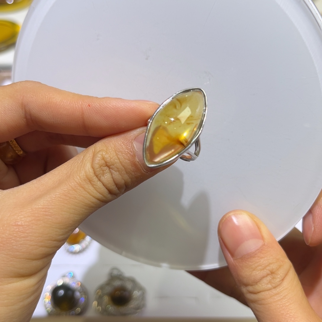 琥珀手镯银S925镶嵌Y****N戒指2号