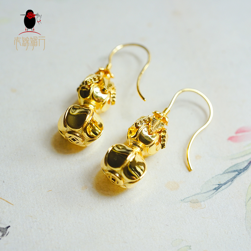 925银耳饰 衣锦媚行 925银镀金葫芦耳环