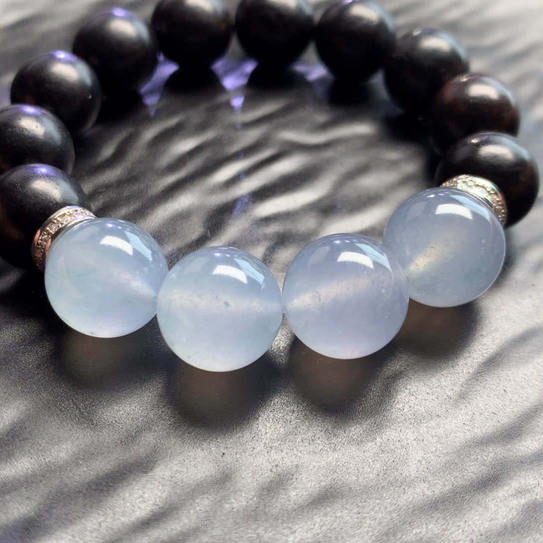翡翠未镶嵌手链蓝紫底13mm