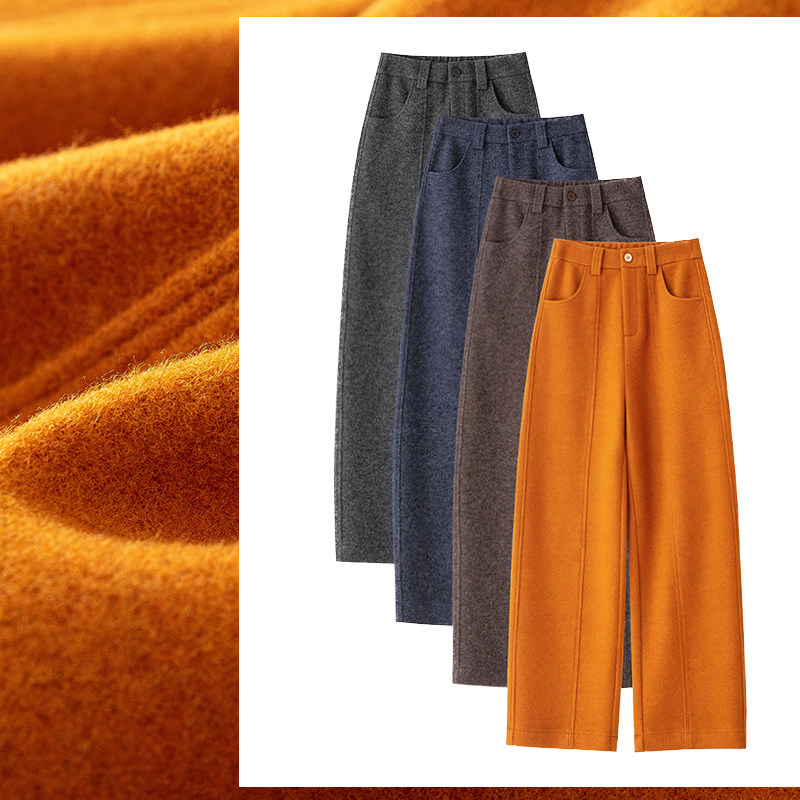 冬季加绒加厚毛呢九分玉米裤女靴裤高腰保暖羊毛裤奶奶裤显瘦极简
