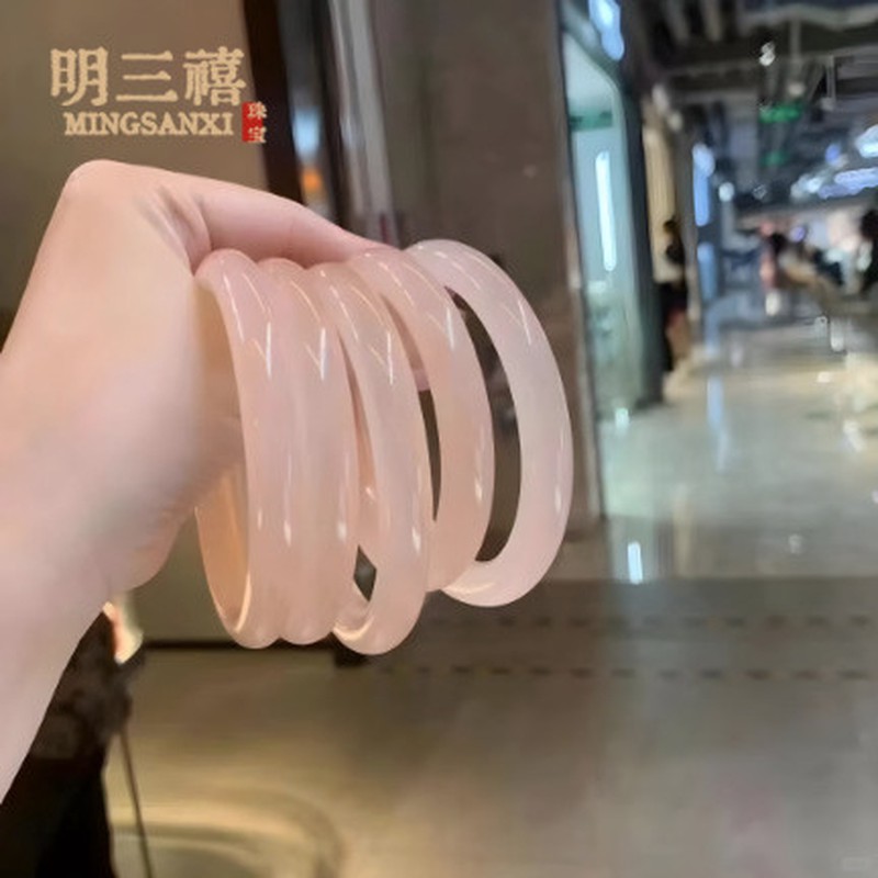少女款西柚粉圆条镯藕粉色阿富汗手镯美人条镯批发