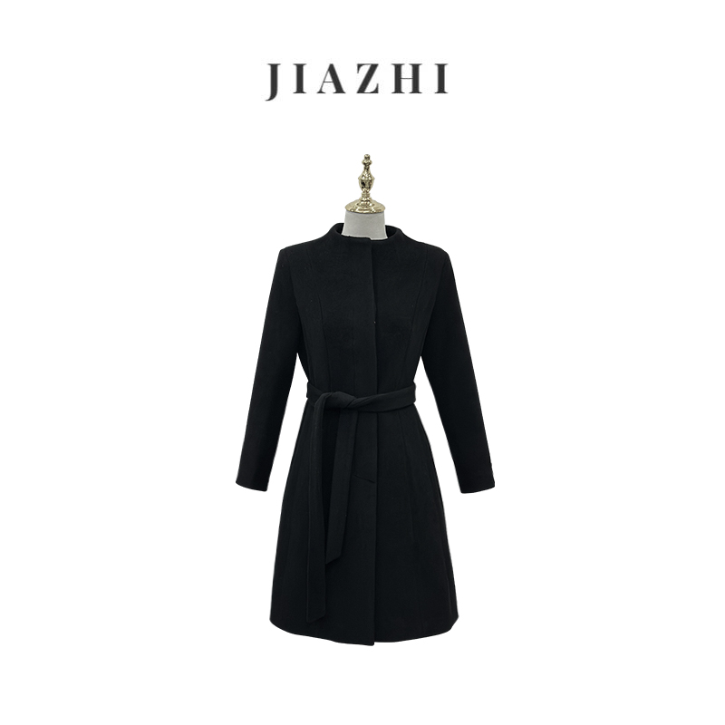 【夜都柏林】经典臻藏黑色毛呢大衣女高级感气质收腰中长款外套