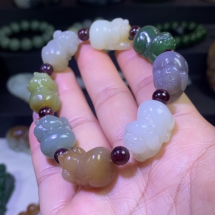 和田玉未镶嵌手链和田玉八色多宝手串